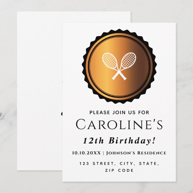 Tennisschläger Party Einladung (Vorne/Hinten)
