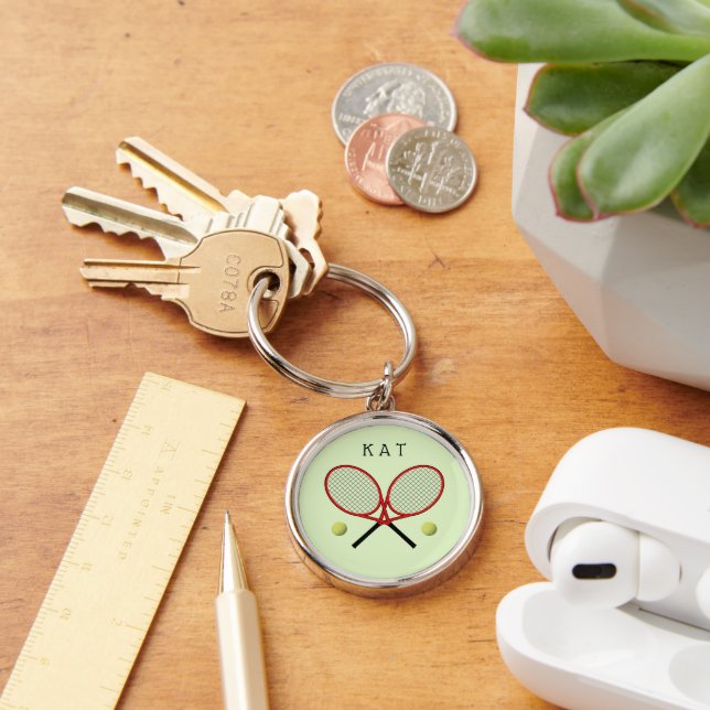 Tennisschläger personalisiert grün schlüsselanhänger (Schreibtisch)