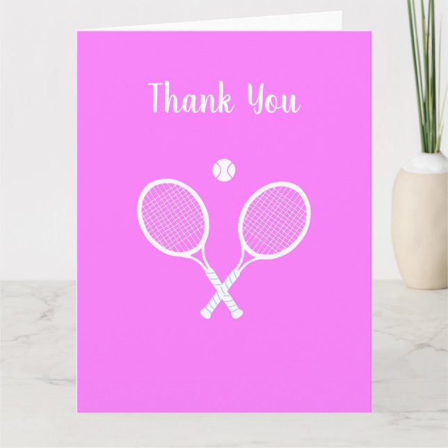 Tennisschläger und Ball Active Pink Dankeskarte (Vorderseite)