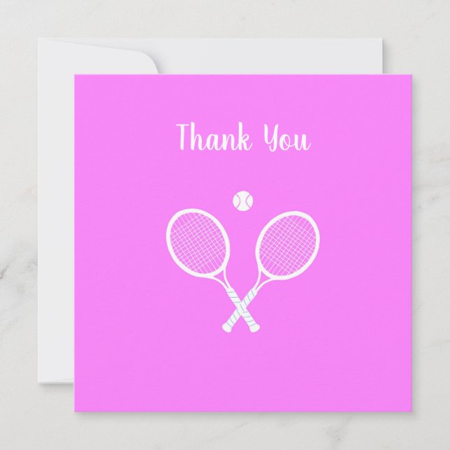 Tennisschläger und Ball Active Pink Dankeskarte (Vorderseite)