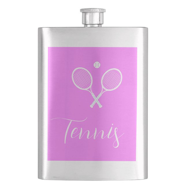 Tennisschläger und Ball Deep Pink Flachmann (Vorderseite)