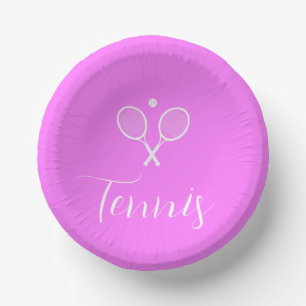 Tennisschläger und Ball Deep Pink Pappteller