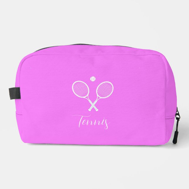 Tennisschläger und Ball Deep Pink Personalisiert Waschbeutel (Vorderseite)