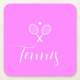 Tennisschläger und Ball Deep Pink Rechteckiger Pappuntersetzer