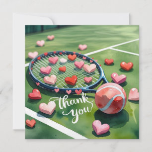 Tennisschläger und Ball mit rotem Liebe Dankeskarte