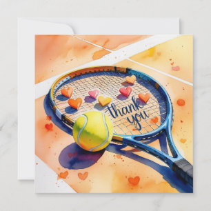 Tennisschläger und Ball mit rotem Liebe Dankeskarte