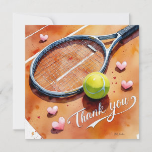 Tennisschläger und Ball mit rotem Liebe Dankeskarte