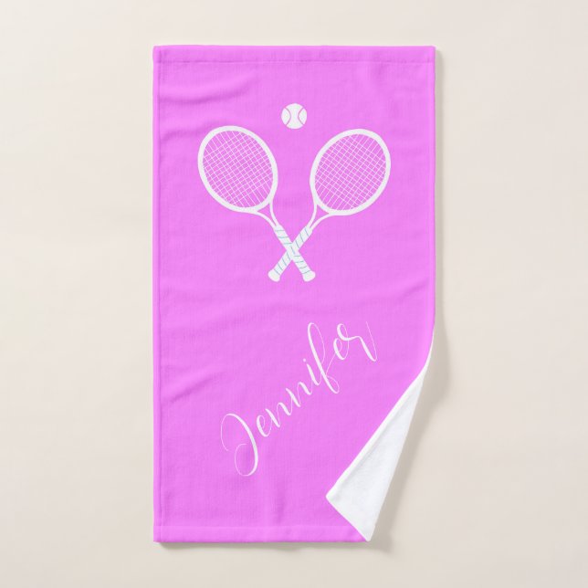 Tennisschläger und Ball Personalisiert rosa Handtuch (Handtuch)