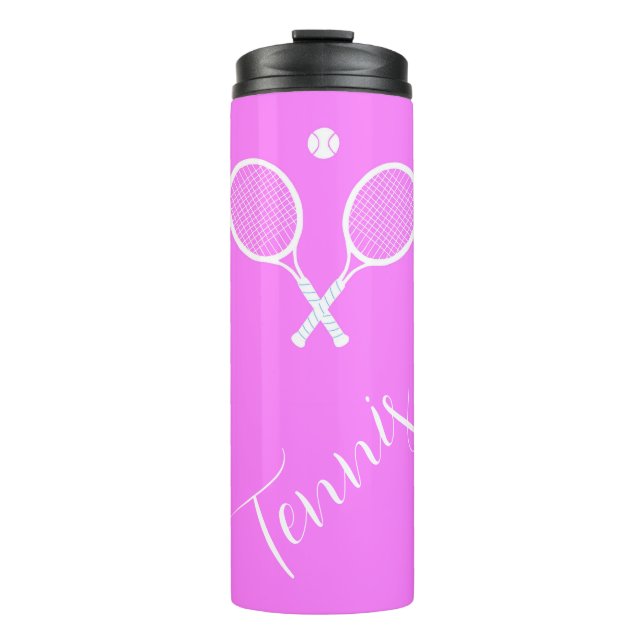 Tennisschläger und Ball Pink Thermosbecher (Vorderseite)