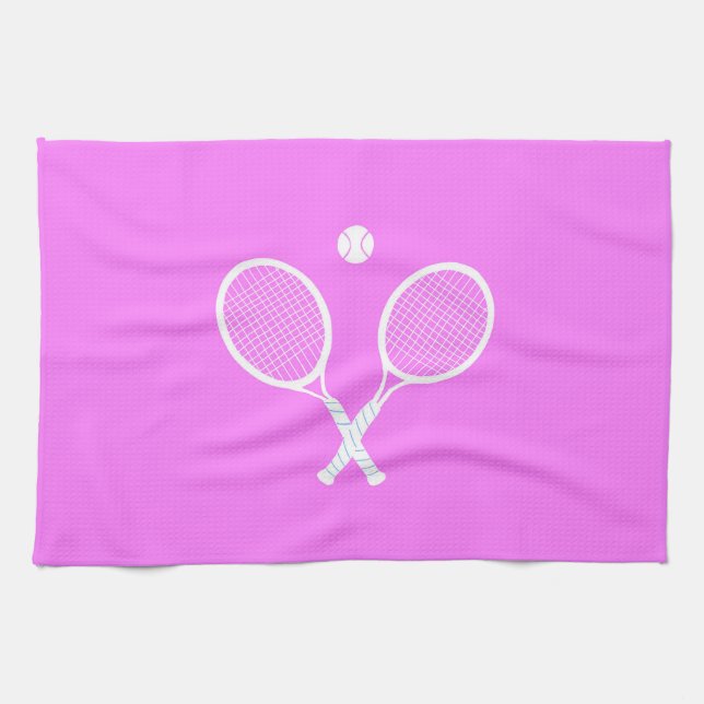 Tennisschläger und Ball Pink Wellness Geschirrtuch (Horizontal)