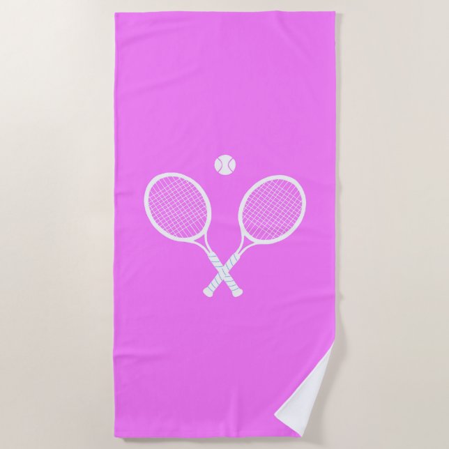 Tennisschläger und Ball Pink Wellness Strandtuch (Vorderseite)