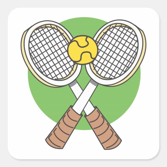 Tennisschläger und Ball Quadratischer Aufkleber (Vorderseite)