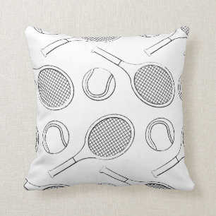 Tennisschläger und Ball schwarz in weiß Kissen