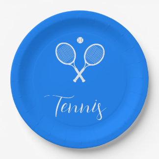 Tennisschläger und Ball Ultramarine Blue Pappteller