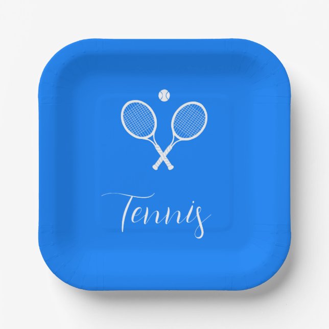Tennisschläger und Ball Ultramarine Blue Pappteller (Vorderseite)
