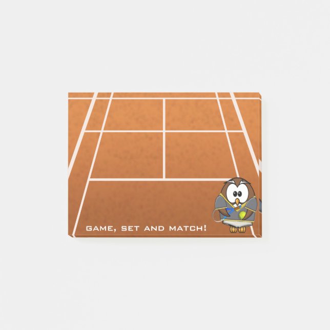 Tennisspieler Eule - Junge Post-it Klebezettel (Vorderseite)