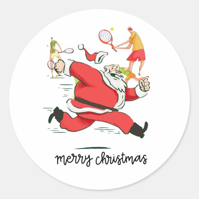 Tennisspieler hinter Weihnachten Runder Aufkleber (Vorderseite)
