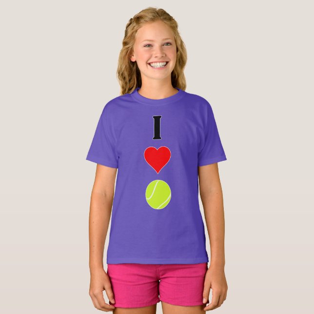 Tennisspieler I Liebe (Herz) Vertikaler Tennisspor T-Shirt (Vorne ganz)