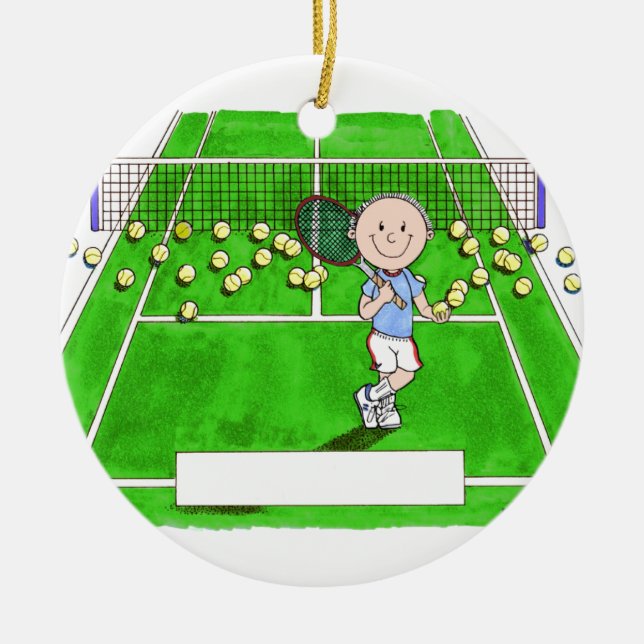 Tennisspieler, Männlich - Personalisierter Cartoon Keramik Ornament (Vorne)