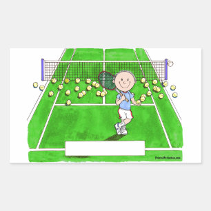 Tennisspieler, Männlich - Personalisierter Cartoon Rechteckiger Aufkleber