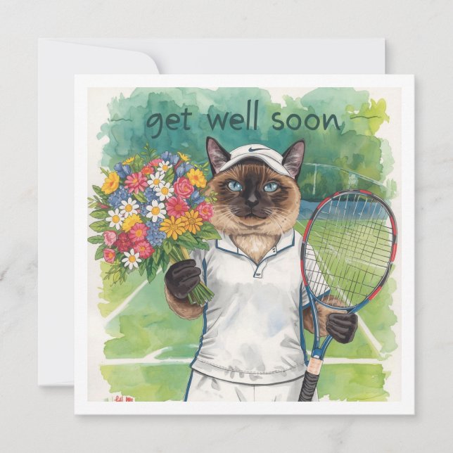 Tennisspieler Mit den Blume in der Hand machen sic Karte (Vorderseite)