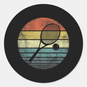Tennisspieler Retro Sonnenuntergang Tennisschläger Runder Aufkleber