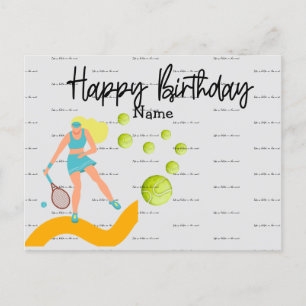 Tennisspieler spielt Happy Birthday Postkarte