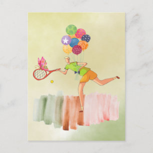 Tennisspieler und Ballon zum Geburtstag Postkarte