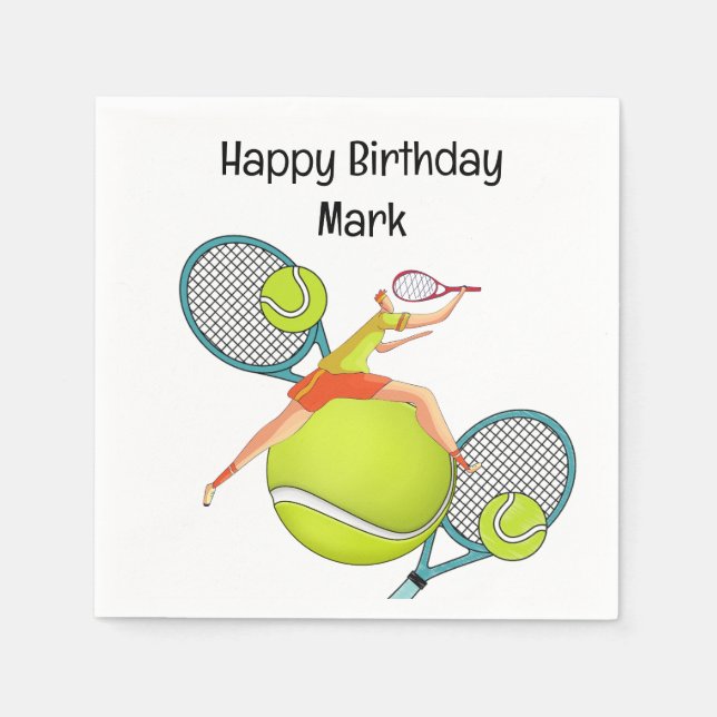 Tennisspieler zum Geburtstag Serviette (Vorderseite)