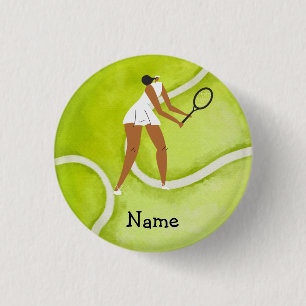 Tennisspielerin auf Tennis-Hintergrund Button