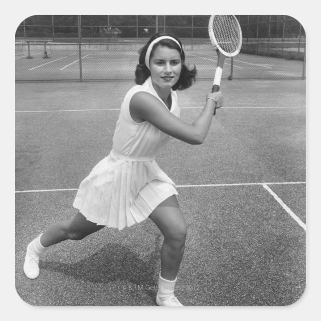 Tennisspielerin Quadratischer Aufkleber (Vorderseite)