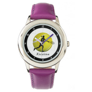 Tennisspielerin Silhouette Girls Name Ball Armbanduhr