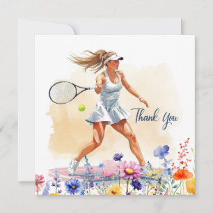 Tennisspielerin spielt Tennis Dankeskarte
