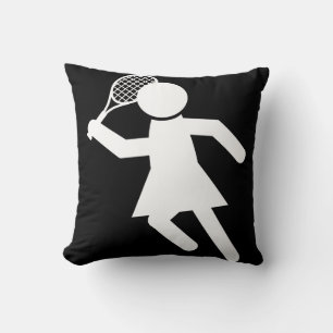 Tennisspielerin - Tennissymbol (auf schwarz) Kissen
