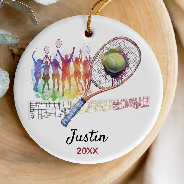 Tennisspielerschläger personalisiert keramik ornament (Von Creator hochgeladen)