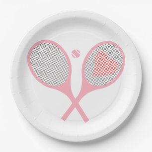 Tennisspielgeräte für Pastellherz und Balldesign Pappteller