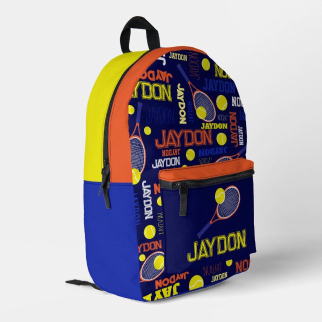 Tennissportarten Orange-Gelb-individuelle Name Bedruckter Rucksack (Rückseitige Ecke links)