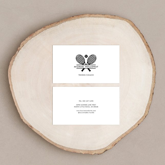 Tennistrainer Minimalistisch Schwarz-weiß Visitenkarte (Tennis Coach Corporate Motif Business Card)