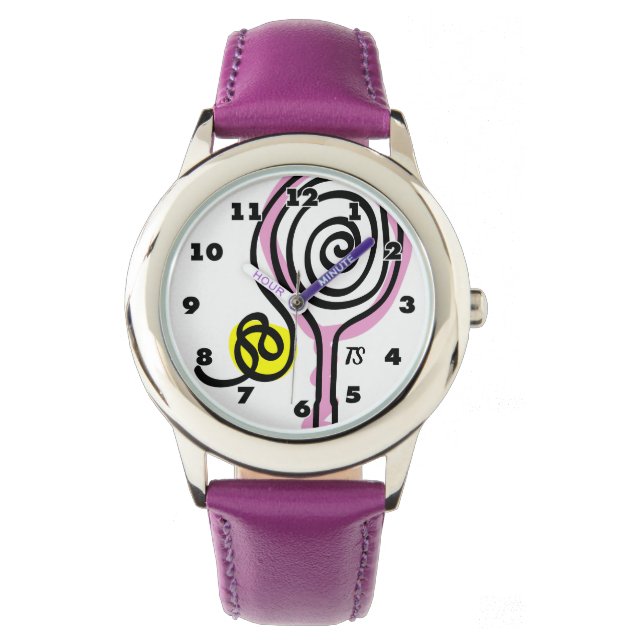 Tennisuhr für Mädchen mit niedlichem Schläger und  Armbanduhr (Vorderseite)