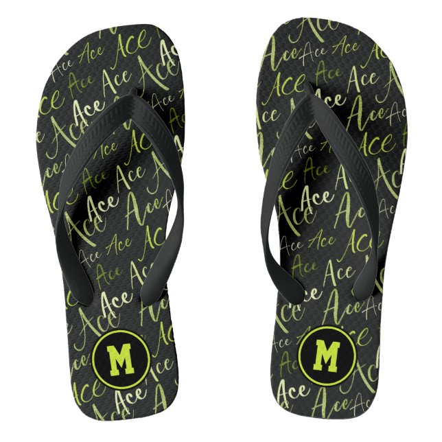 Tennisvolleyball grün Ace Textmuster Flip Flops (Fußbett)