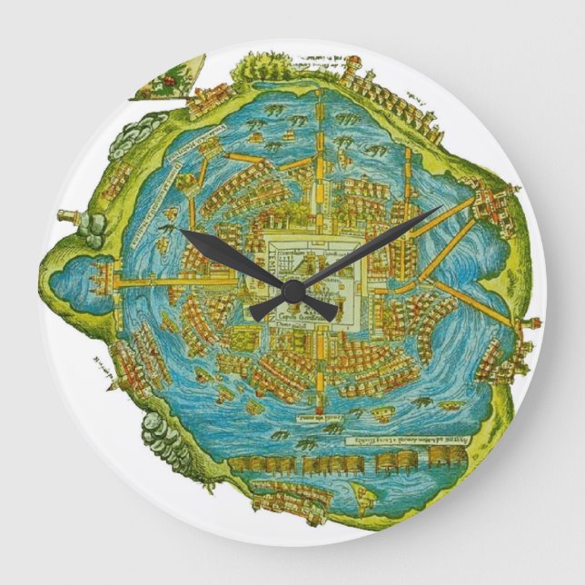 Tenochtitlan Map Wall Clock Quadratische Wanduhr (Vorderseite)