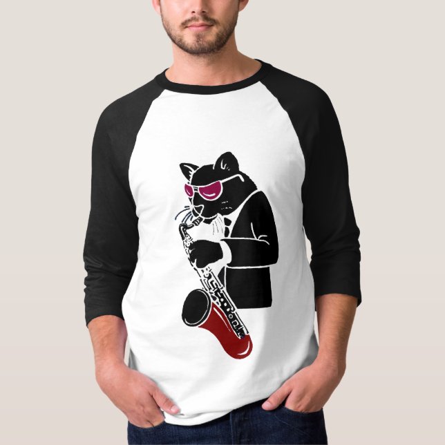 Tenorsaxofon-Katze - Kastanienbraun T-Shirt (Vorderseite)