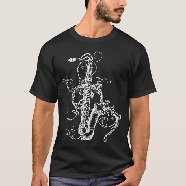 Tenorsaxofon mit Blumen T-Shirt (Vorderseite)
