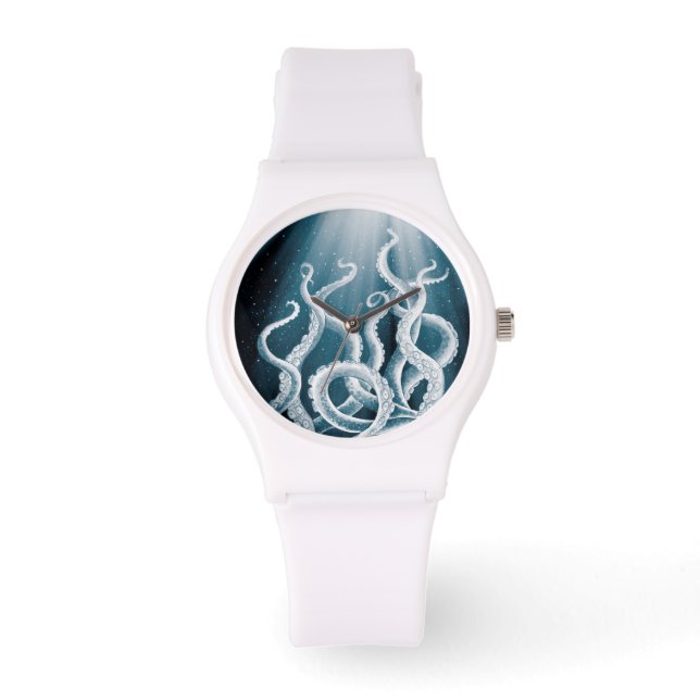 Tentacles Galaxy Blue Moon Rays Armbanduhr (Vorderseite)