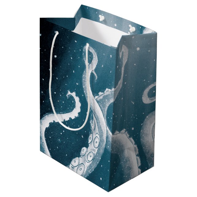 Tentacles Galaxy Blue Moon Rays Mittlere Geschenktüte (Rückseite Schrägansicht)