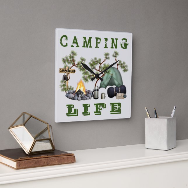 Tente Camping Life Horloge murale (Bureau)