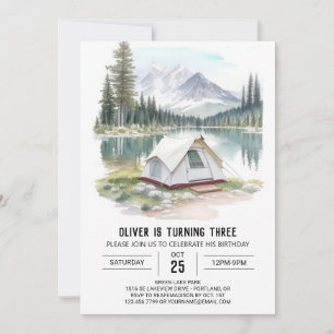 Tente d'aquarelle dans la forêt Invitation d'anniv