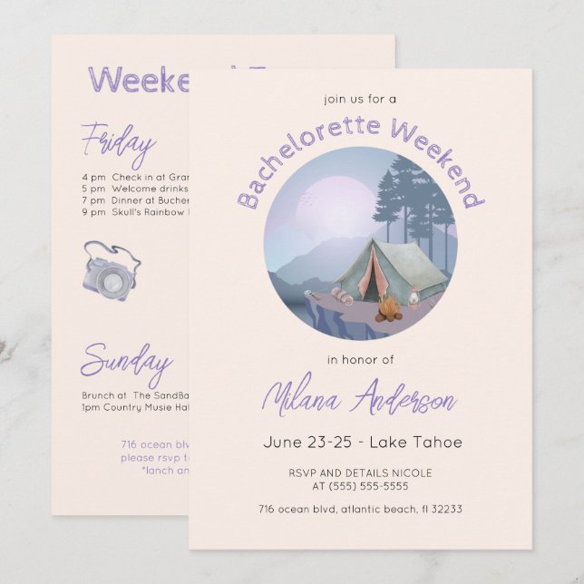 Tente de camping Bachelorette Party Invitation (Devant / Derrière)
