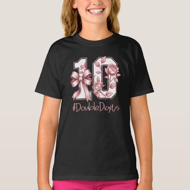Tenth Birthday Girl Pink Coquette Bow Turning 10 T-Shirt (Vorderseite)
