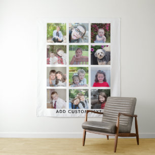 Tenture 12 Photos - Collage Moderne - Blanc avec Texte
